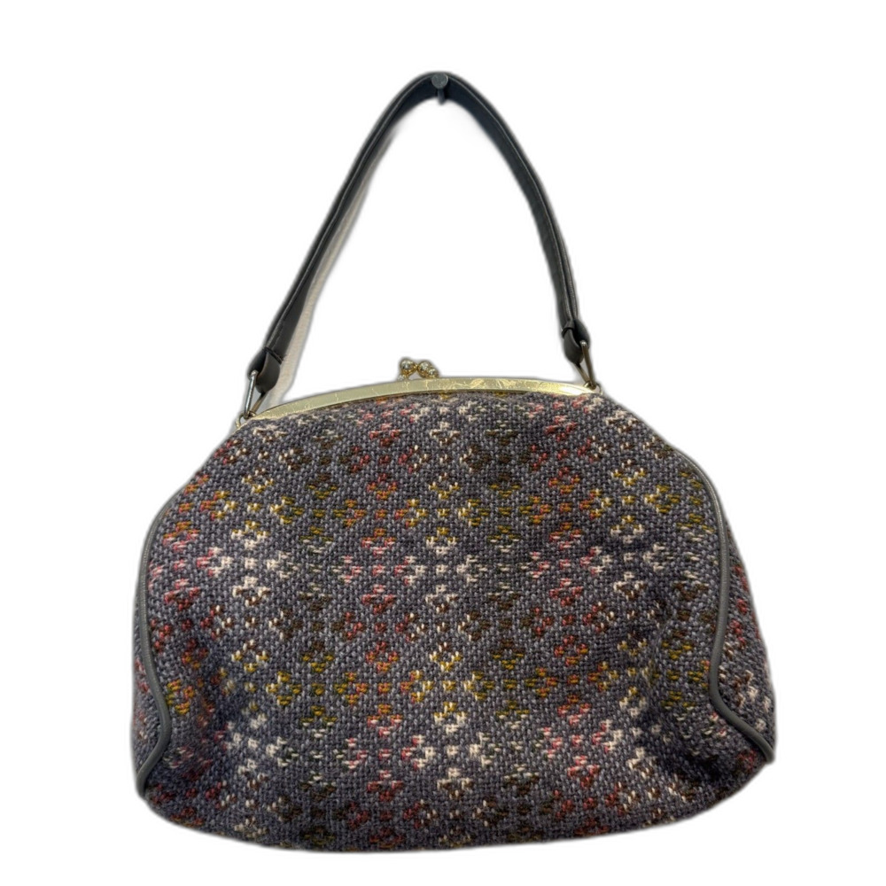 Vintage Floral Tapestry Handbag Top Handle Purse Gray Cottage Boho Grandma Artsy